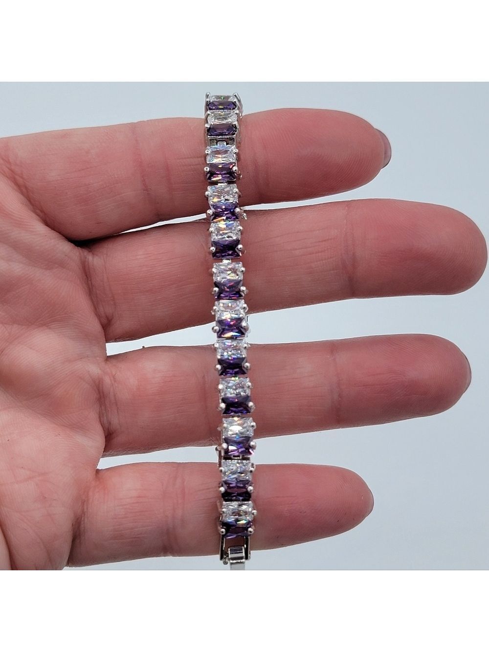 Silvertone Bracelet Amethyst Crystals #2338